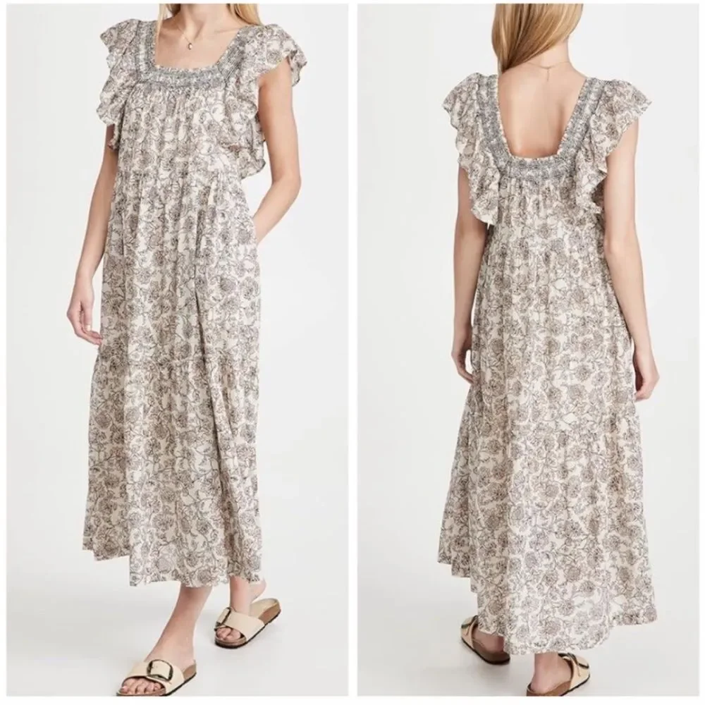 FREE PEOPLE | Bonita Floral Print MIidi Dress Black Cream Women’s Size Small